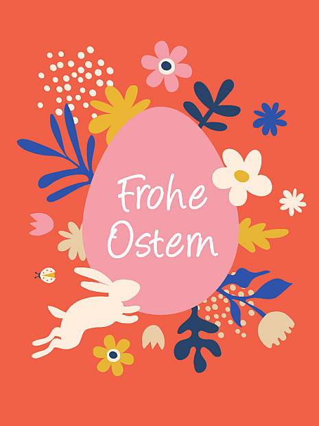 Oster-Gutscheinmotiv mit bunten Fruehlingsfarben.